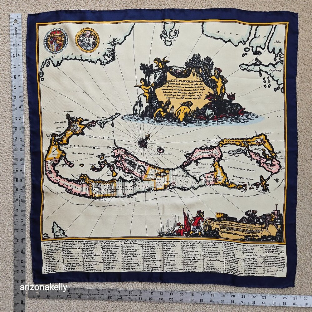 Trimingham Bermuda 1842-2005 Vintage Silk Scarf Hand-Rolled Flawless Map History